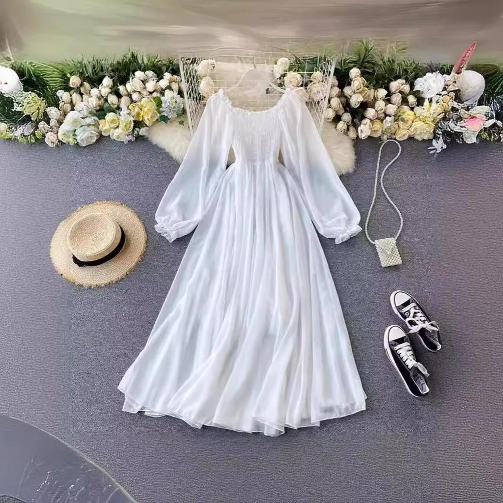 New Sanya seaside vacation dress big swing white high-end chiffon beach skirt super long skirt