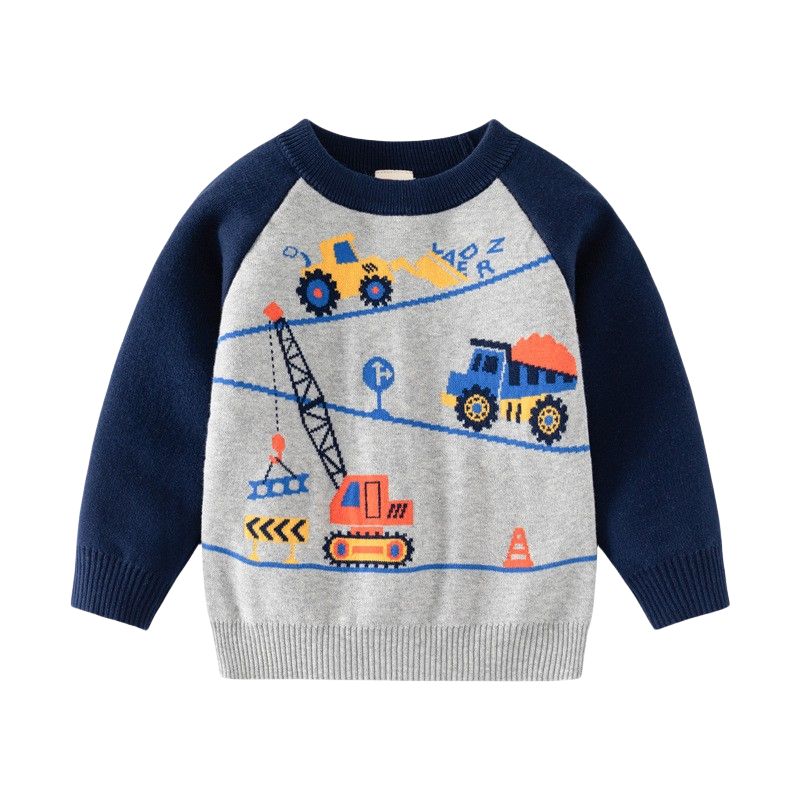 Autumn and Winter Sweater Construction Car Double-Layer Cotton Thread Children's Clothing