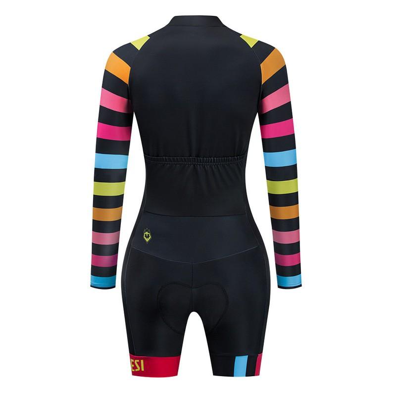 Tuta da Triathlon da Donna Manica Lunga Pantaloncini Corti Ciclismo Corsa