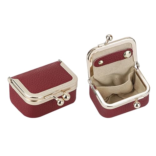 Royal Bagger Genuine Leather Mini Jewelry Box Women's Coin Purse Solid Color Kiss Lock Change Pouch Casual Style Small Storage Bag for Women 1894
