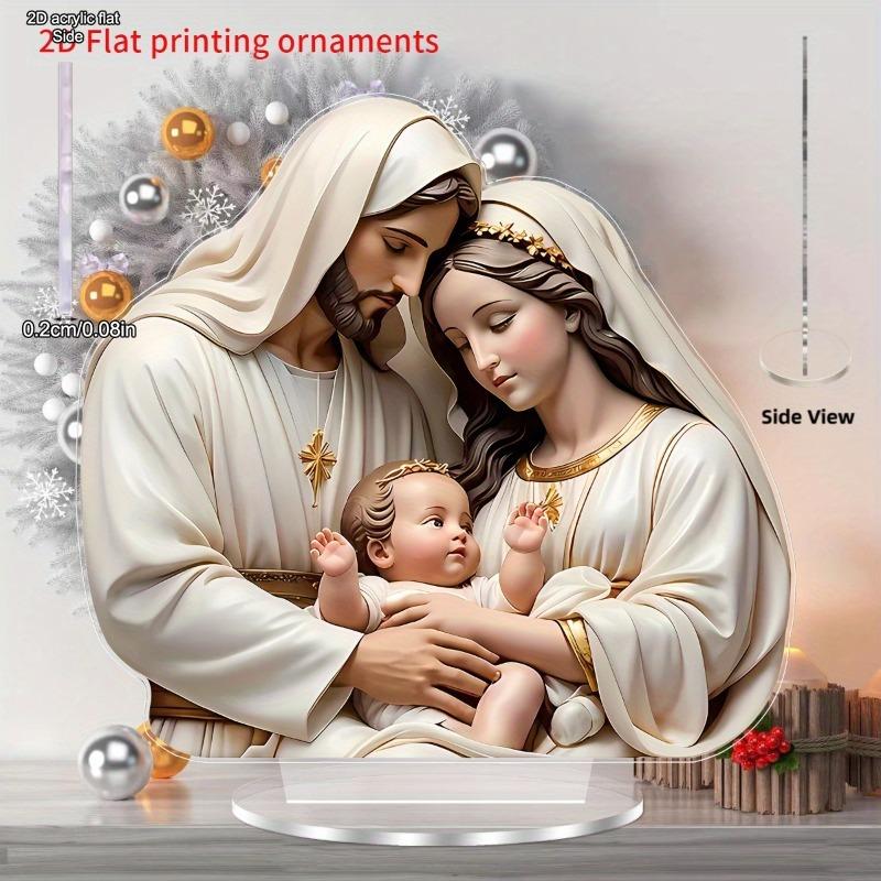 2D Flat Religious ThemesAcrylic Tabletop Decoration, Joseph, Mary, and Jesus Family, Suitable for wall decoration, porch, room, villa, accents Home, H