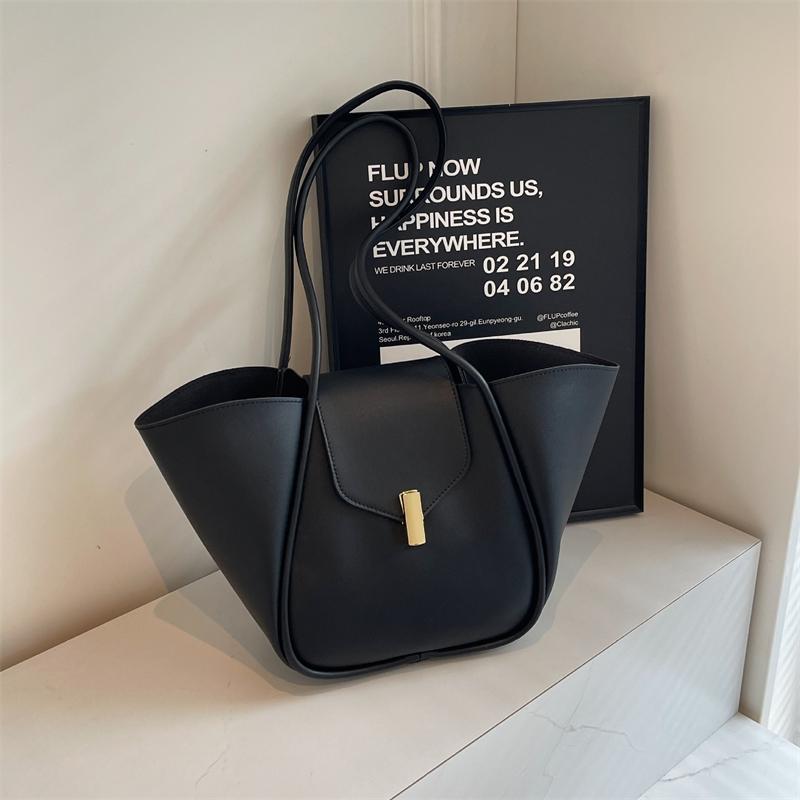 YogodlnsNew Ladies Tote Bag Basket Style Single Shoulder Commuter Bag Pure Color Versatile Handbag Soft PU Material Large Size