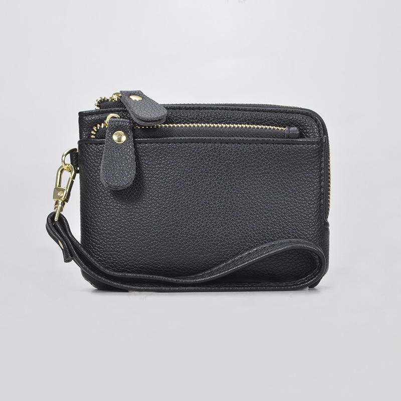 Vintage PU Leather Short Wallet With Zipper Coin Pocket Multiple Card Slots And Wrist Band Casual Portable Card Clip