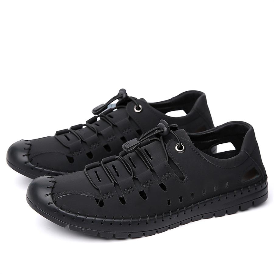 Sandaler herr sommar nya herrars avslappnade ihåliga läderskor halkfria körhålsskor mjukbottnade lädersandaler herr