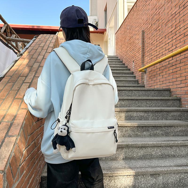 Men's Large Capacity Solid Color Backpack Women Travel Bag Junior High School Student Schoolbag