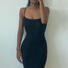 Fashion Women's Sling Sleeveless Sexy Solid Color Open Back Slim Fit  Long Dress