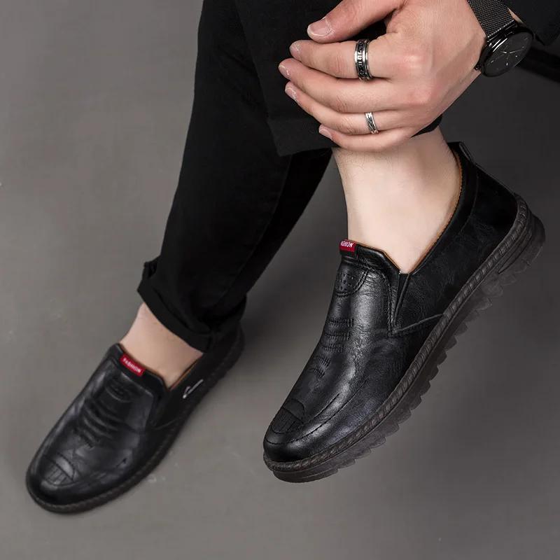 Men's Leather Shoes Casual Shoes Slip On Soft Leather Soft Sole Breathable Shoes Fashionable Textured Soft Leather-Shoes