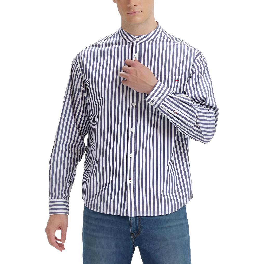 Levis Comfortable Striped Minimalist Stand Collar Long Sleeve Shirt Men shirts 003MY-0003