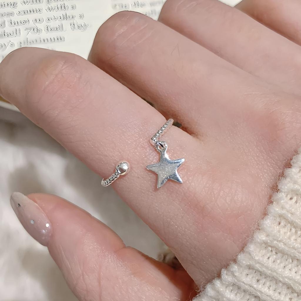 PANJBJ 925 Sterling Silver Four-pointed Star Shining Zircon Ring High-end Personalized Opening Adjustable Jewelry