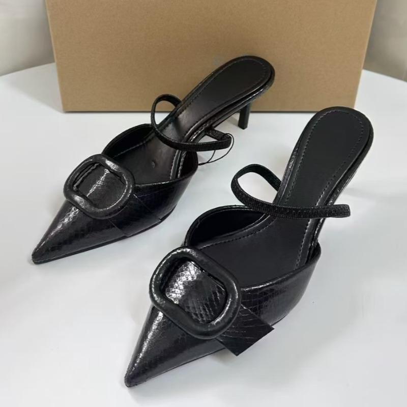 Szpilki Damskie Buty Płytkie Czubek Szpilka Modne Czarne Łuska Węża Biurowe Klapki Duży Rozmiar Damskie Sandały