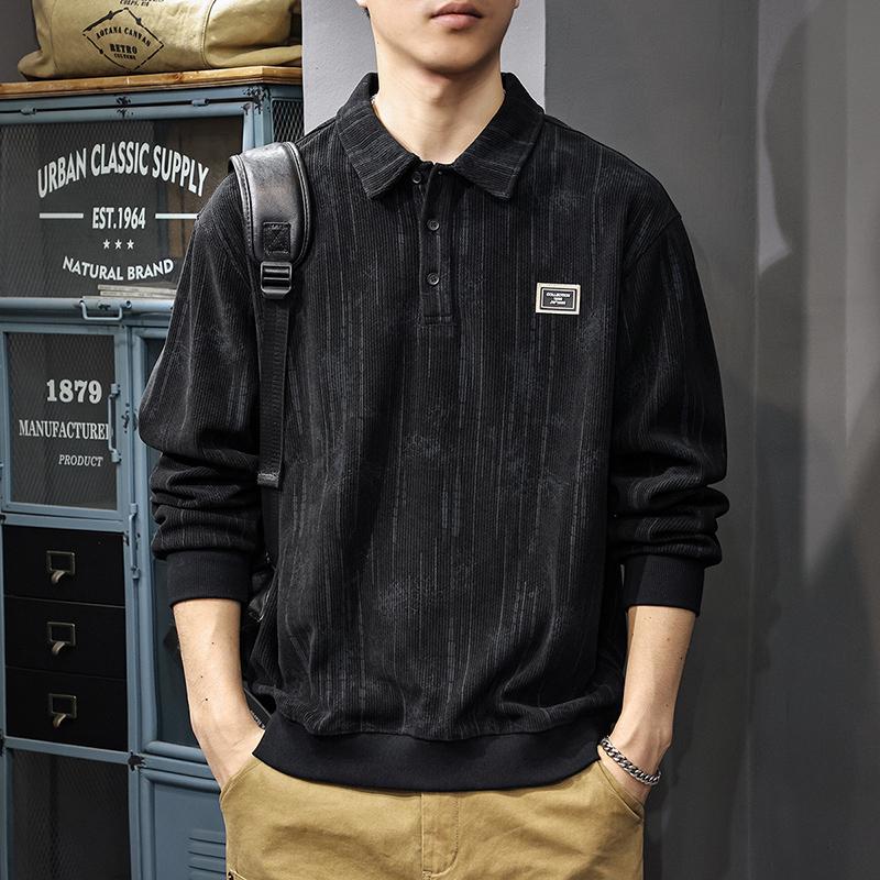 

Американский трендовый бренд Тай-дай, выстиранная мужская рубашка поло с длинным рукавом, осенний свитер крупной вязки, свободная рубашка поло 4XL чёрный