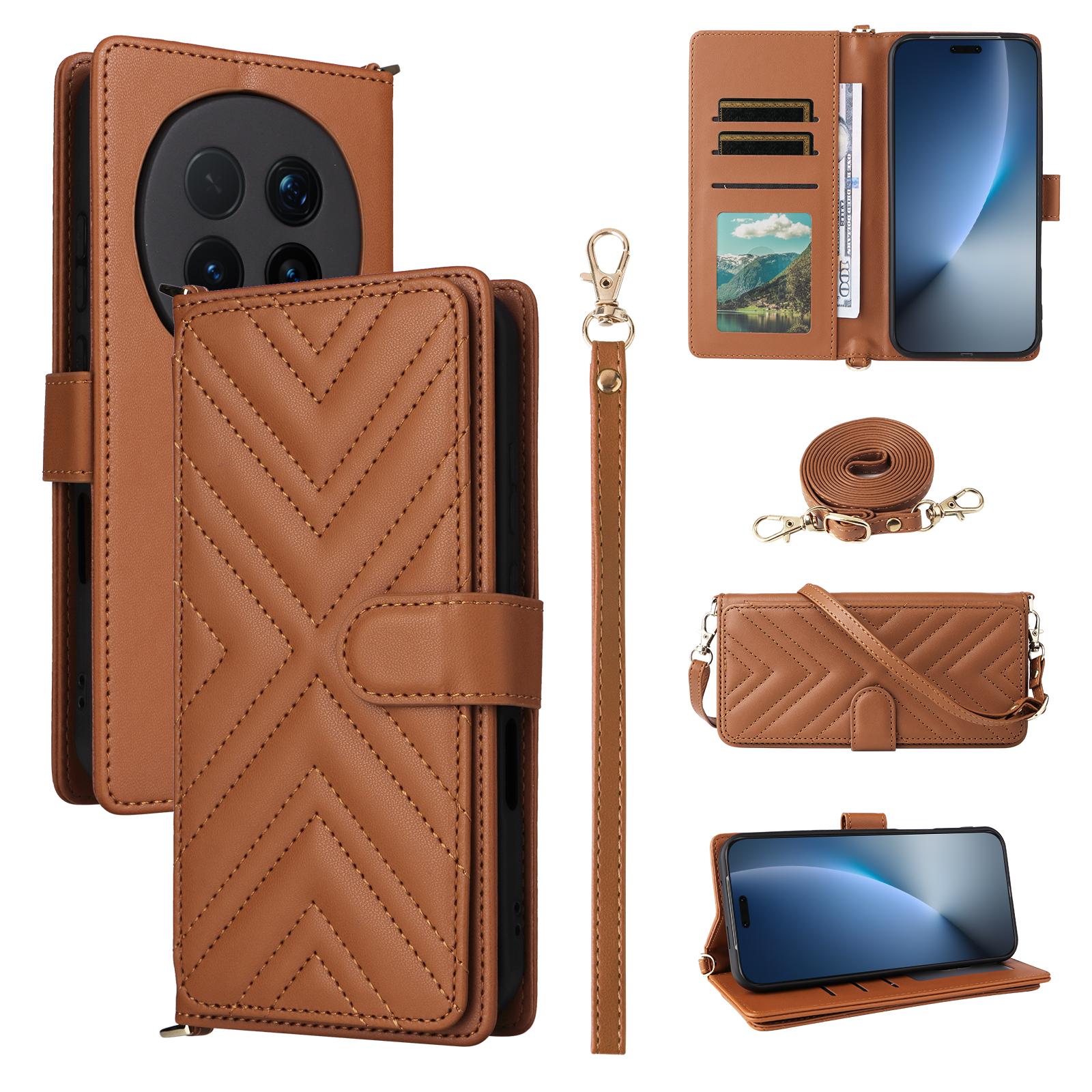 

For Honor Magic8 Pro 5G Leather Case Stand Wallet Phone Cover with Shoulder/Wrist Strap