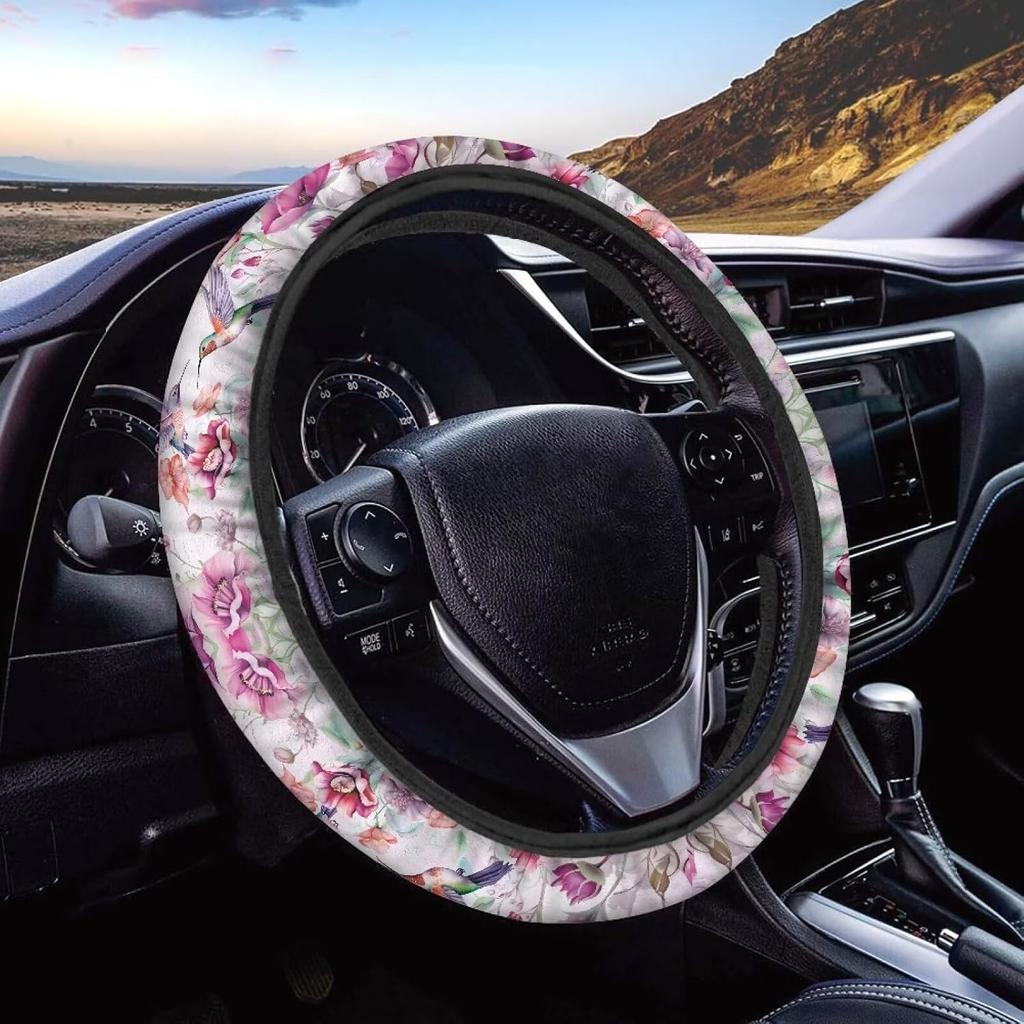 15inch Cow Sunflower Auto Steering Wheel Cover for Women Men Sunflower Lover,Brown Cowhide Steering Wheel Cover Protector Accessory Elastic and Anti