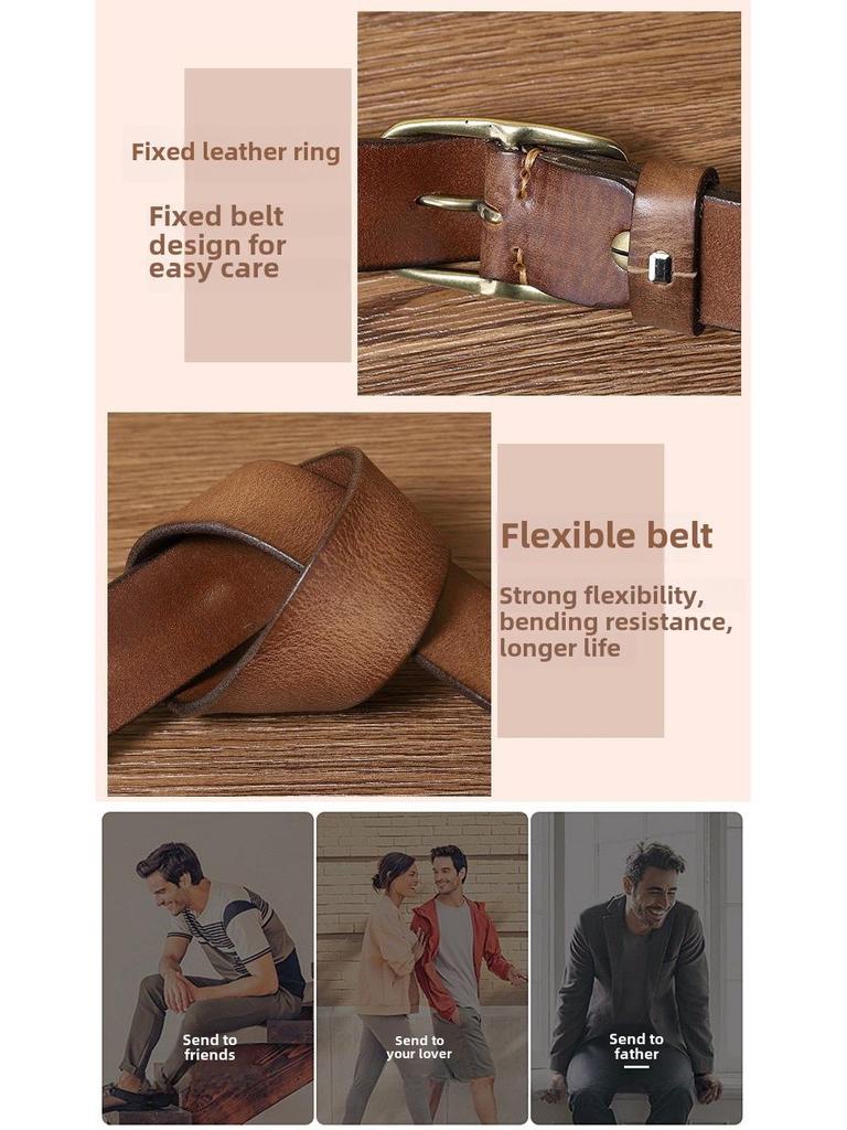 Unisexowy Pasek Retro z Prawdziwej Skóry Bydlęcej z Klamrą na Pin