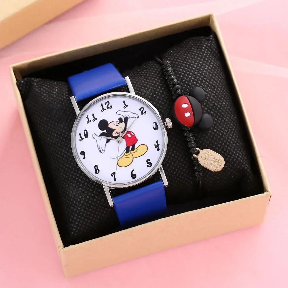 Disney Damen Kinder Uhr Armband Set Geschenkbox Mode Mickey Maus Cartoon Kinderuhr Damenarmband mit Box
