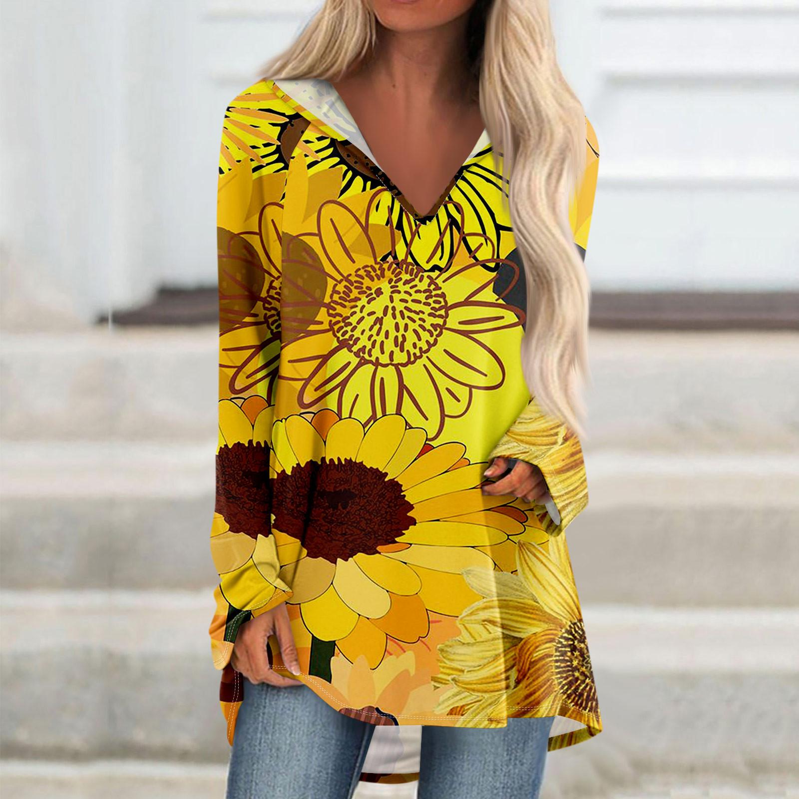 Женские свободные топы с V-образным вырезом и капюшоном с длинными рукавами — фото 9