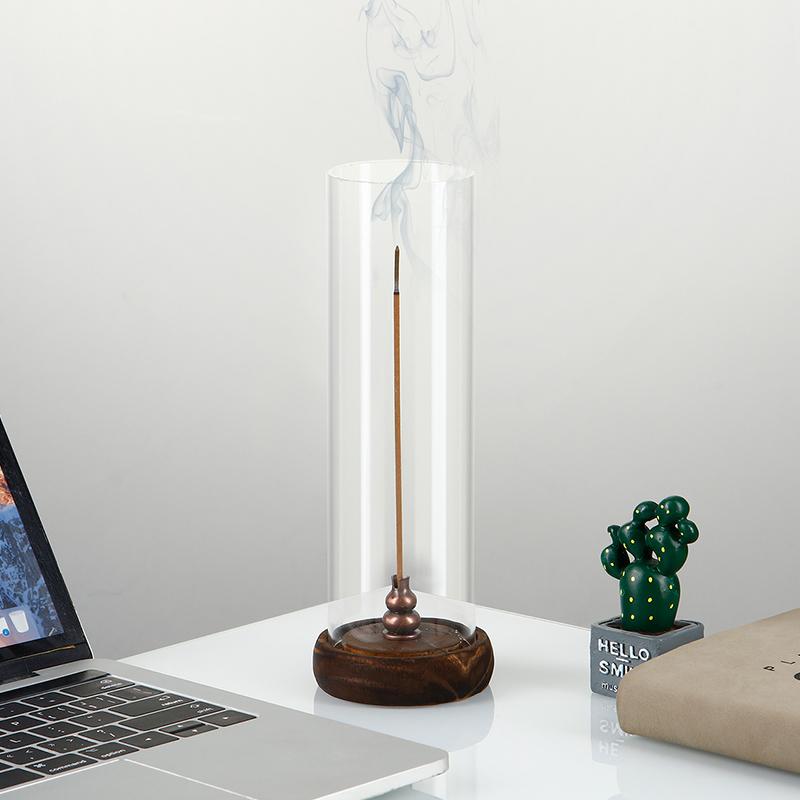 Modern Incense Holder Anti-Ash Flying Incense Burner with Removable Acrylic Ash Catcher for Home Decor Yoga Meditation