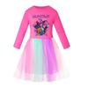 Girls' Star-Print Skirt Round-Neck Long-Sleeve Colorful Lace Patchwork Dress