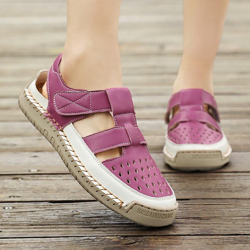 Damensandalen Luxus Rindsleder Sandalen 2025 Neue Sommer Freizeit Römische Schuhe für Damen Ausgeschnittene Strandsandalen Flache Sandalen