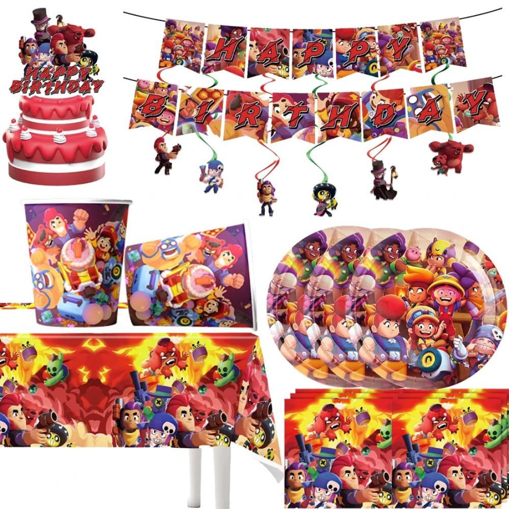 Brawl Stars Game Themed Birthday Party Tableware Paper Cups Plates Napkins Tablecloth Banner Birthday Gift Party Supplies