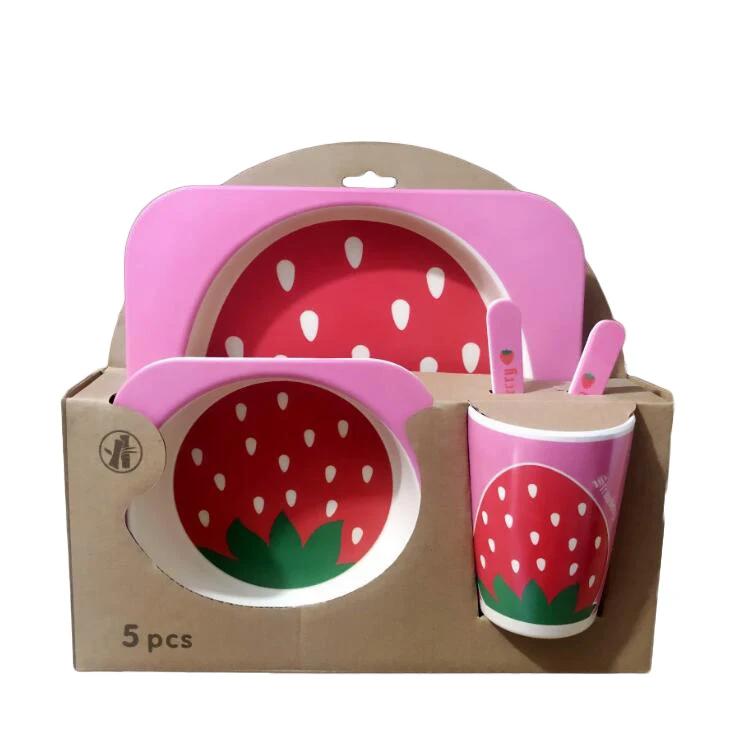 5pcs/set Baby Dishes Set Eco-friendly Bamboo Fiber Dinnerware Cartoon Cute Tableware Food Plate Bowl for Kids Boy Girl Gifts