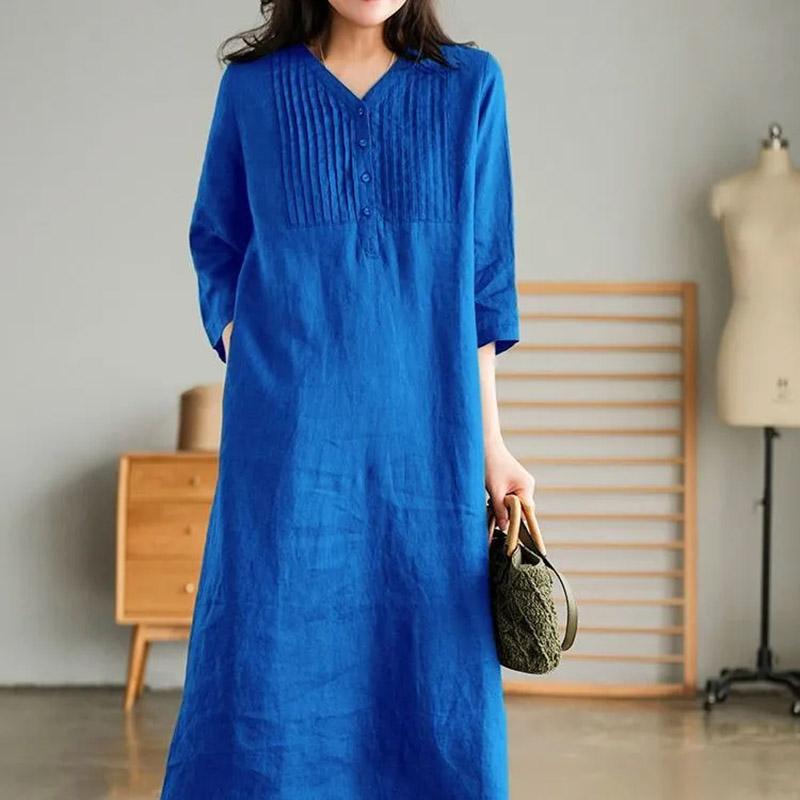 

Спідниця для жінки бавовняна літня плюс розмір вільна квіткова вінтажна суцільна спідниця повсякденна м яка довга святкова сукня XXXL синій