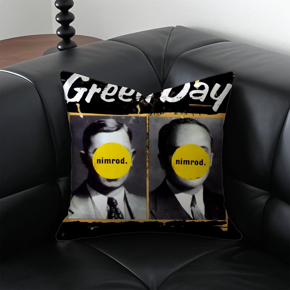 GGreen DDay Band Album Cushion Cover Pillow Case Antidustmite Invisible zipper silky plush cushion