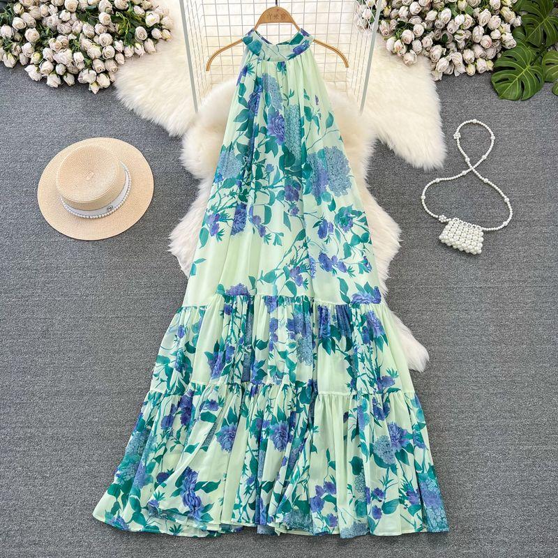 Open Back Chiffon Elegance Large Swing Seaside Holiday Beach Dress