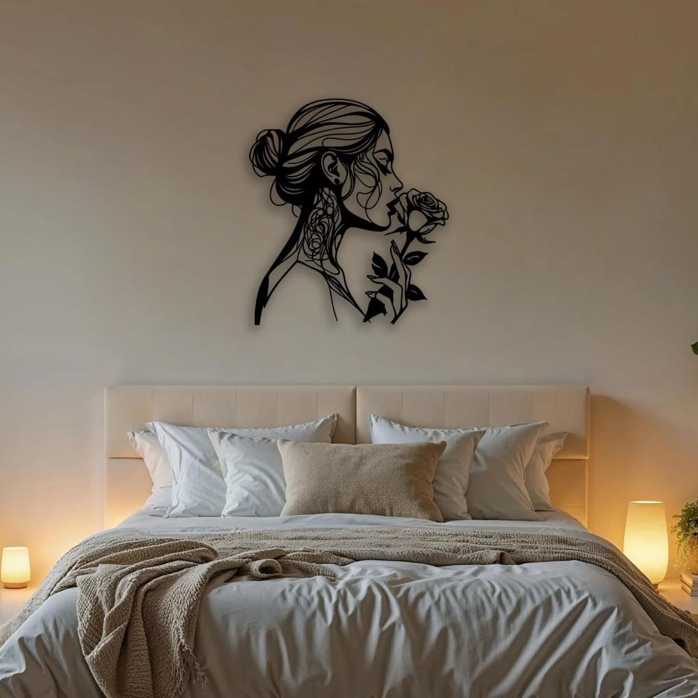 Woman Rose Metal Wall Art Black Farmhouse Room Decor Elegant Home Gift Living Bedroom Dining Bathroom Office