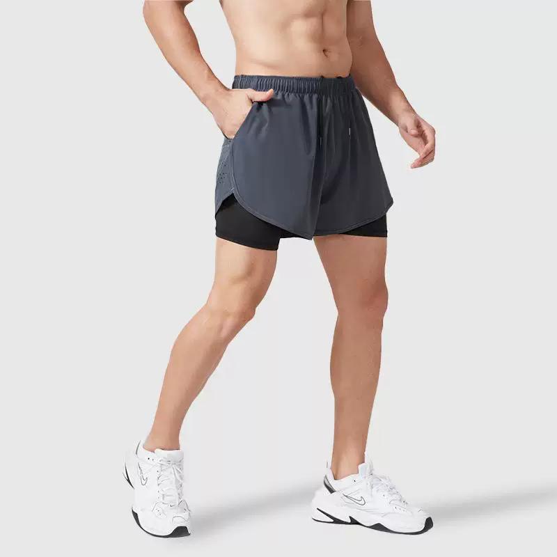 Men's Running Shorts Professional Marathon Track and Field Three-Quarter Length Quick-Dry Inner Lining Pants Sports Two-In-One Design with Phone