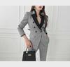 Women's Autumn Retro Houndstooth Suit - Two-Piece Plaid Jacket and Trousers