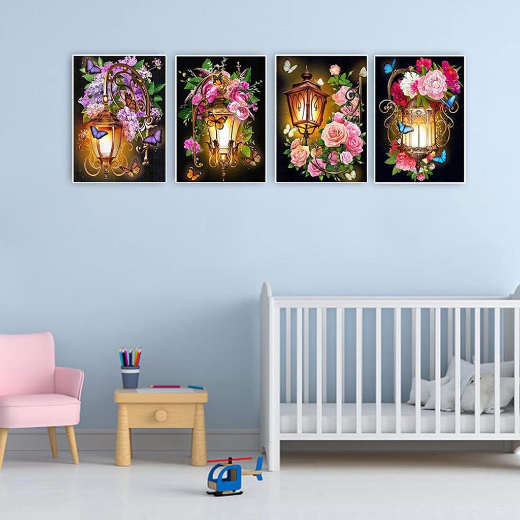 JISHSHAY Set of 4 Diamond Art Kits for Diamond Art Hanging Bead Diamond Art 5D Diamond Popular DIY Rose Painting Diamond Colorful Sparkling Craft Kit