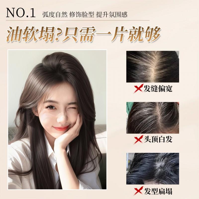 Wig Hair Piece Women Bangs Frontal No Edge Cover Gray Natural Fluffy Increase Volume High Crown