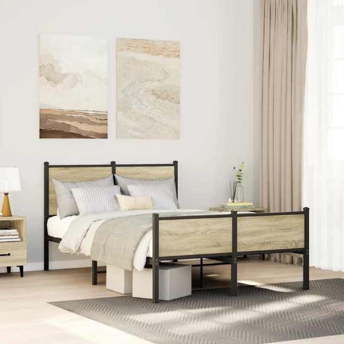 VidaXL Cadre de lit métal avec tête de lit et pied de lit 120x190 cm, lit double, meuble de chambre à coucher, lit d'invité, 4007901