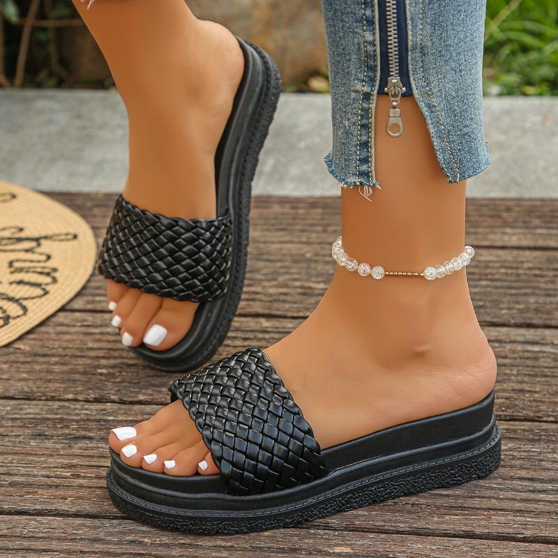 Women’s Woven Platform Slip-On Sandals Chunky Summer Flats