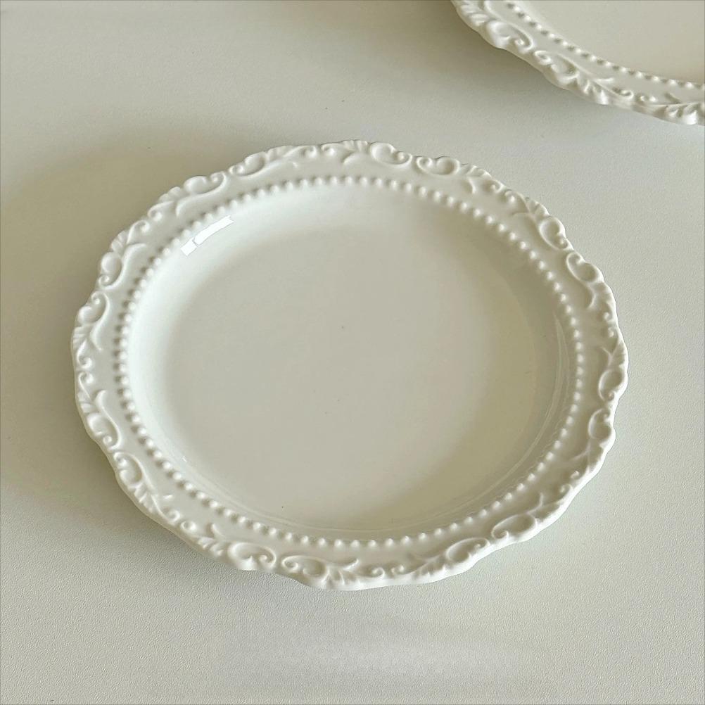 French Relief Ceramic Plate Vintage Ceramic Dishes High-end Dining Dishes Dessert Western Cuisine Plate Serving Plates Tableware