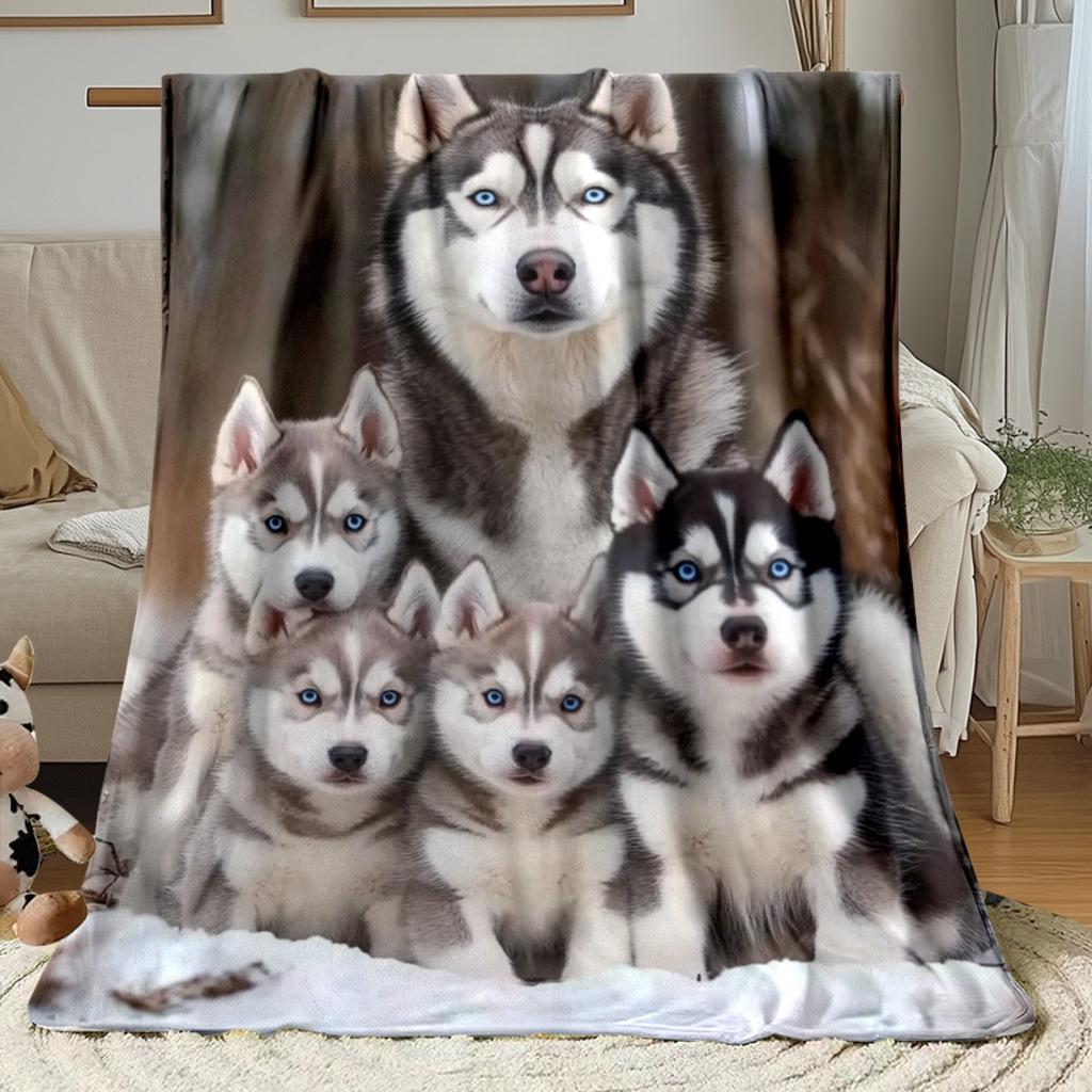 Coperta Chiffon Famiglia Husky, Coperta Leggera Portatile per Viaggio, Morbido Caldo Design Invernale, Accogliente Arredamento Casa per Tutte le Stagioni