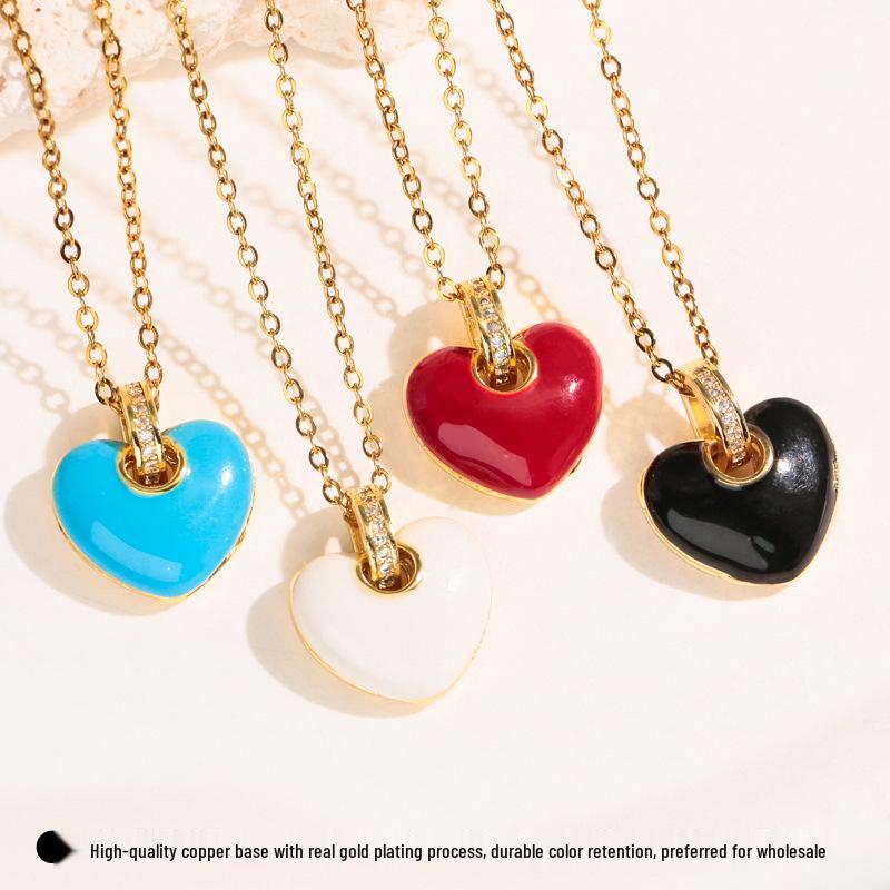 Elegant Heart Pendant Necklace: Japanese-Korean Enamel Glaze Clavicle Chain for Women