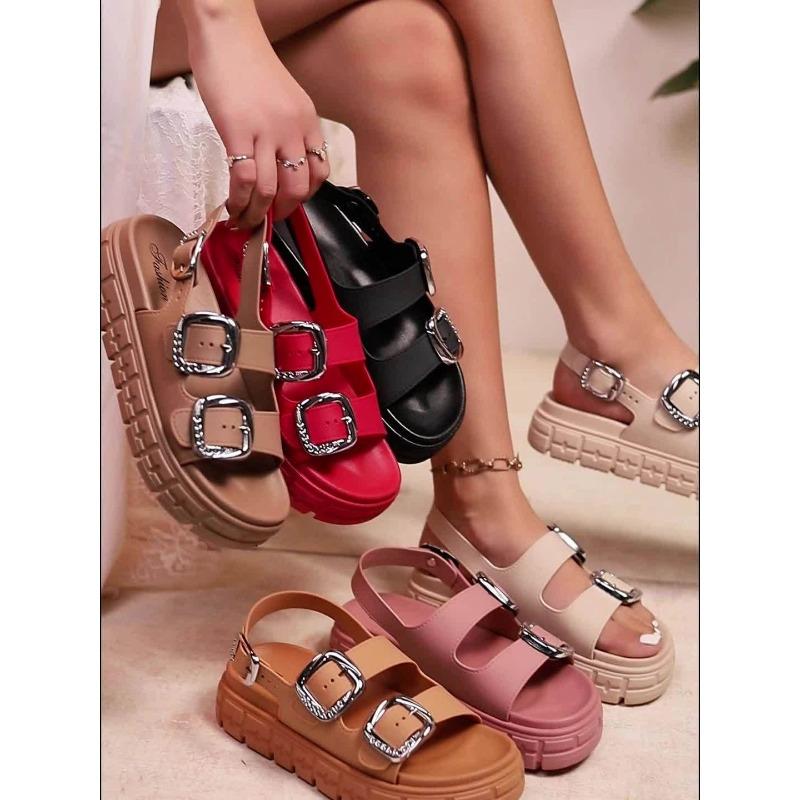 Women's Summer Beach Vacation Fashion Double-Buckle Design Comfortable Trendy Versatile Indoor Outdoor Bohemian Style Sandals