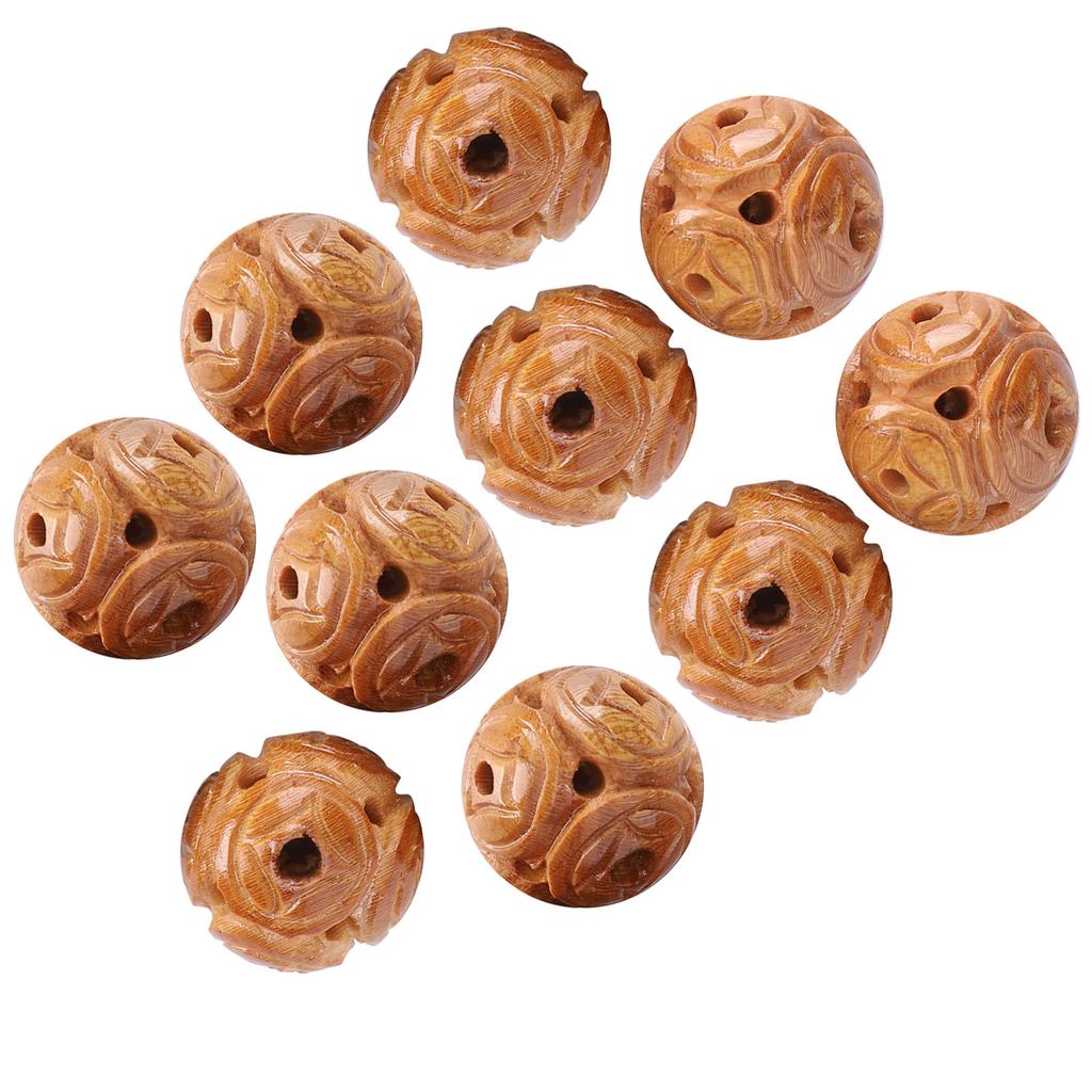 10Pcs Peach Wood Beads Carving for   Bracelet Necklace Crafts Pendants Accessories