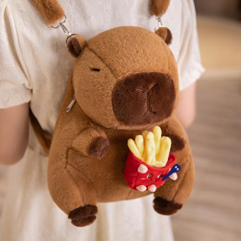 Non-Toxic Kawaii Creative Animal Capybara Plush Backpack Doll Bow Food Fries Burger Flower Soft Plush Shoulder Bag Birthday Gift 35cm