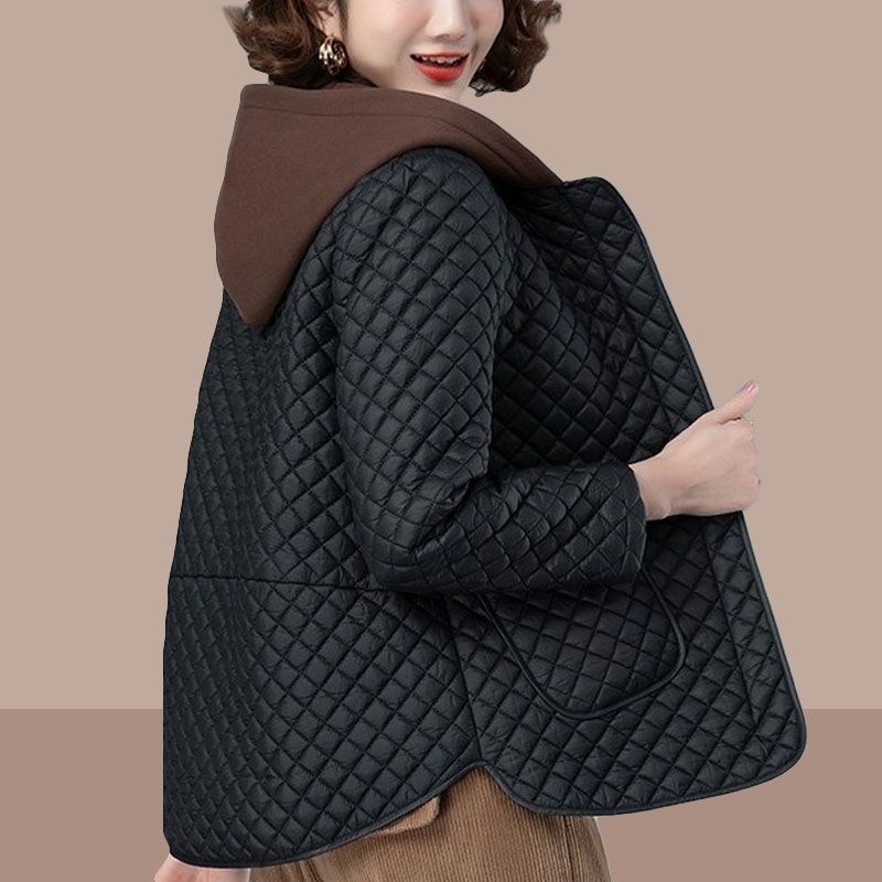 Rhombic Cotton Women's Autumn and Winter Fashion Age-reducing Middle-aged Mother's Hooded Loose Large Size Quilted Jacket