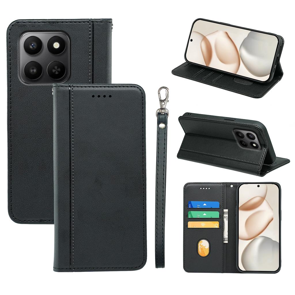 Wallet Case For Honor 400 Smart 5G/4G/X7d 4G Magnetic Closing PU Leather Phone Cover with Wrist Strap