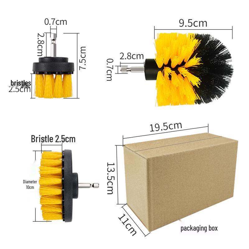 3-Piece Electric Drill Brush Set: Cleaning, Bristle, and Car Wheel Brushes