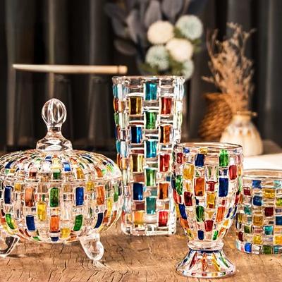 Evropský styl Ručně malovaná Vitrážová Bonboniéra Pletený Vzor Mísa na Ovoce Kontrastní Váza Malovaná Sklenice na Džus Sklenice na Whiskey