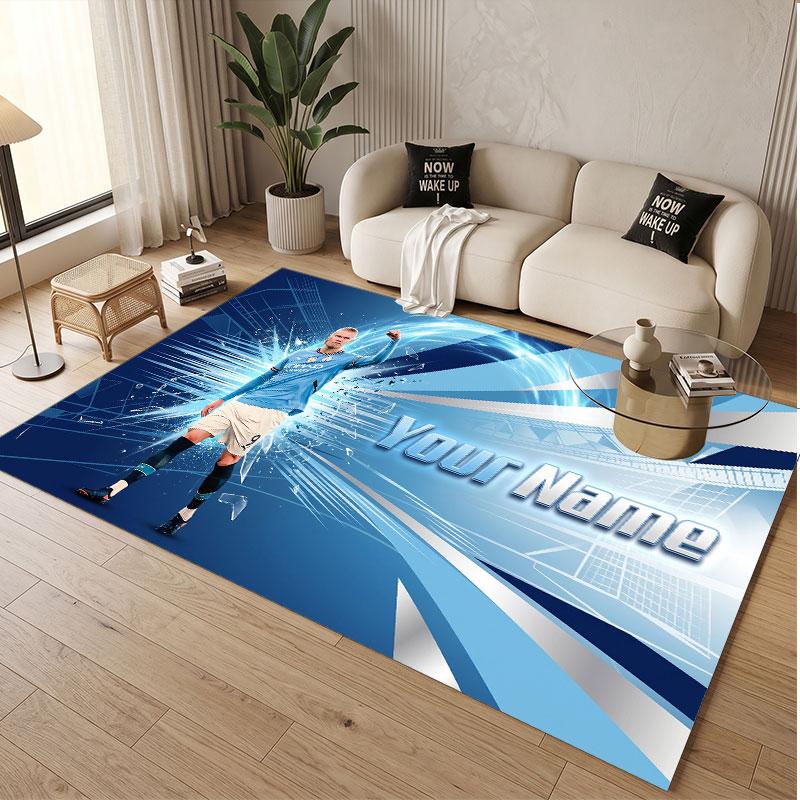 Custom Rug Erling Haaland Pattern Print Name Text Soft Non‑Slip Floor Carpet for Home Indoor Decoration