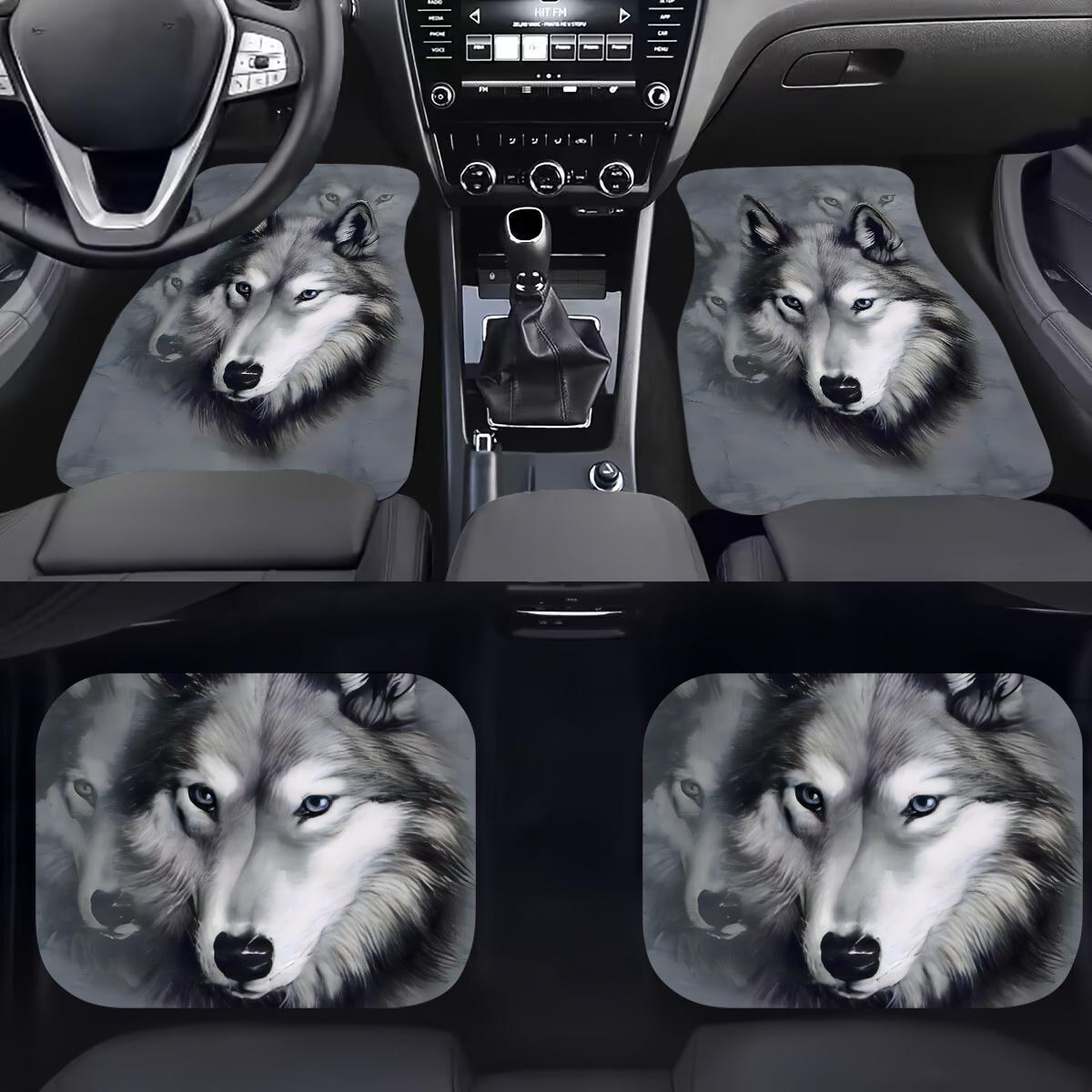 Универсальные 2-х/4-х элементные автомобильные коврики с принтом волка - Полиэфирное волокно, противоскользящие, всепогодная защита пола автомобиля 4pcs