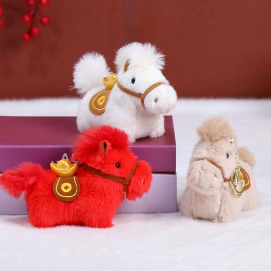 Lindo Llavero de Peluche de Pony Amuleto de la Suerte Pony Año del Caballo Adorno para Bolso Decoración para Coche Juguete de Animal de Peluche Suave Regalo