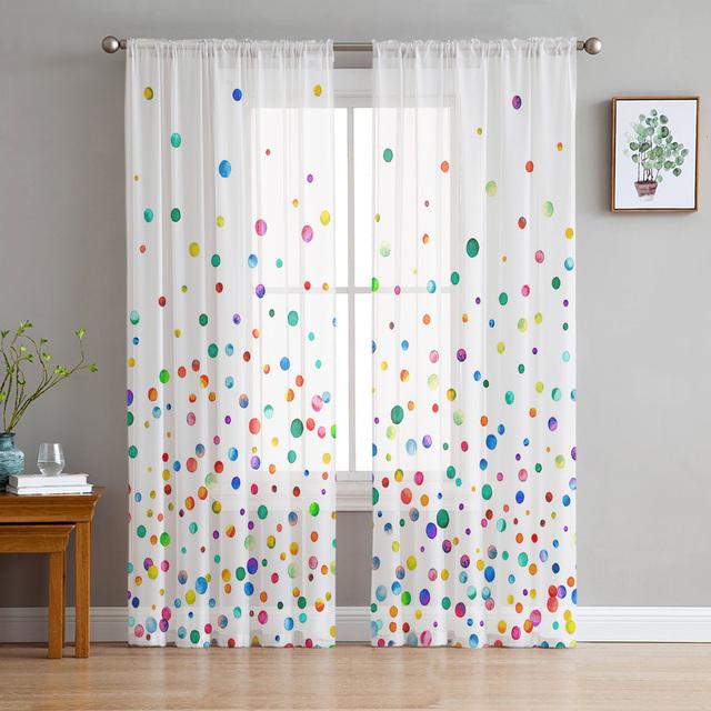 Red And Black Dots White Sheer Window Curtains Bedroom Modern Chiffon Drape Tulle Valances Living Room Kitchen Voile Curtain