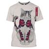 New Vintage T Shirt Men Japanese Style Short Sleeve Tops 3D Cat Tattoo Print O-neck T-shirts Oversized Tee Shirt Men Clothing
